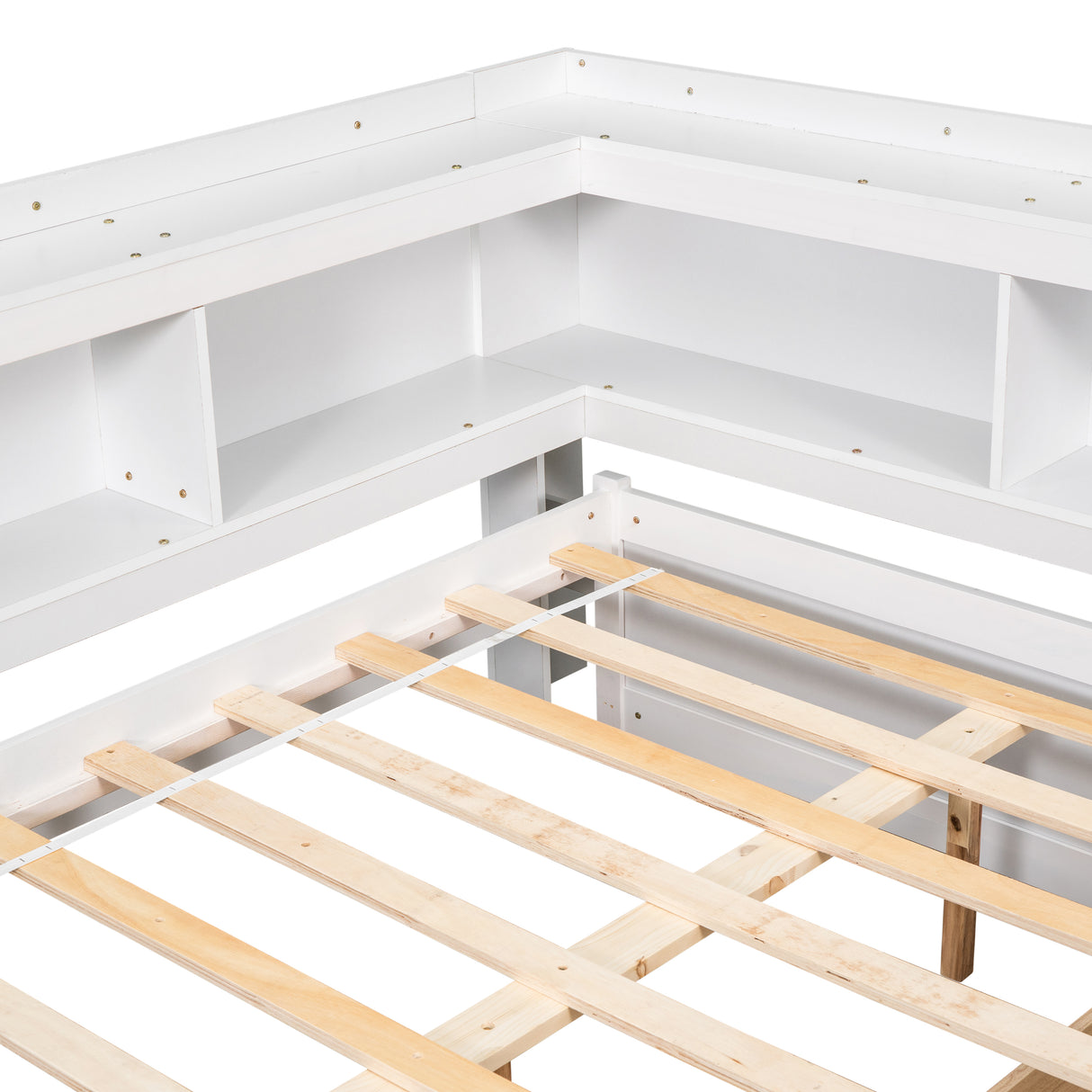 Full Bed with L-shaped Bookcases, Drawers ,White - V.I.P Digital Presence