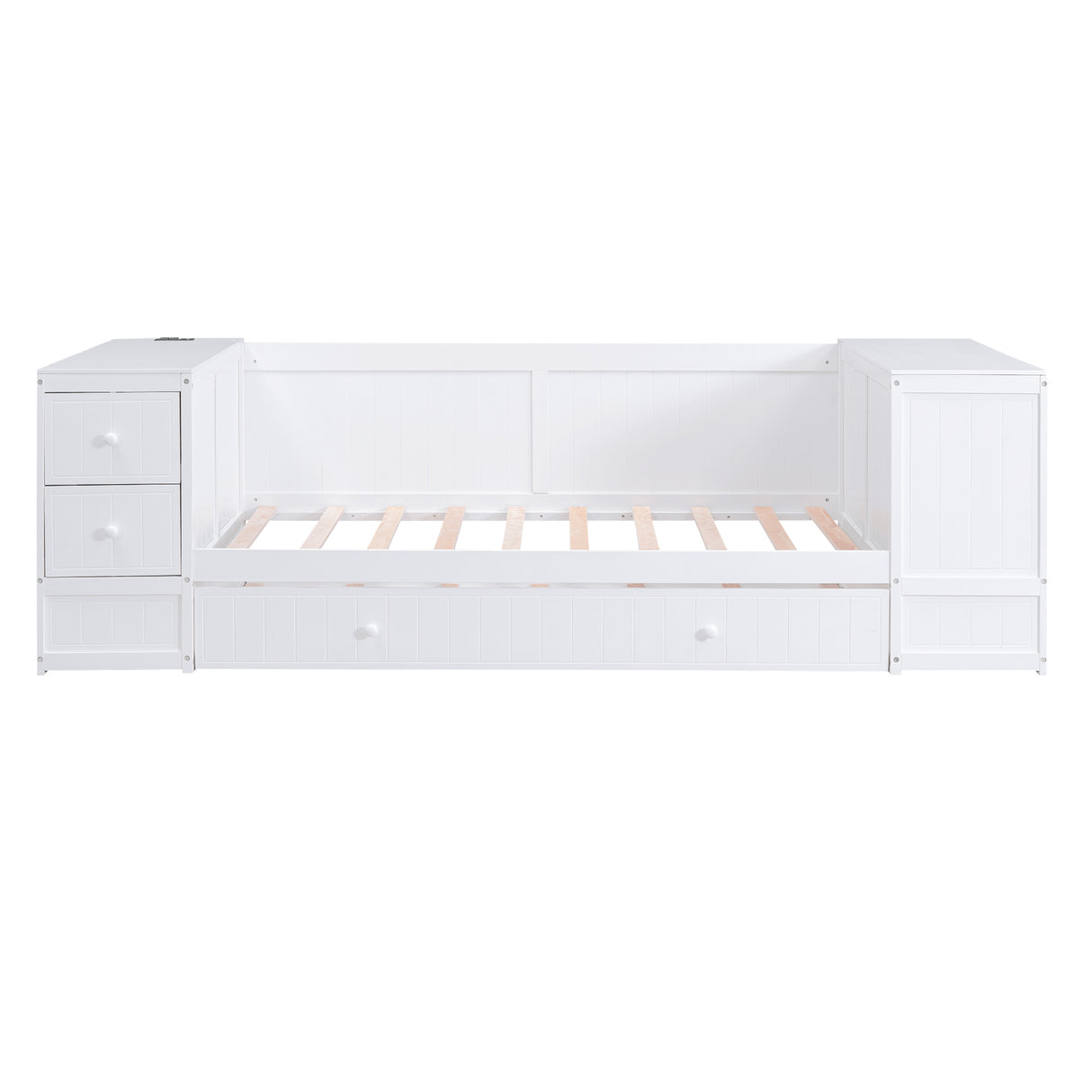 Twin Size Daybed with Storage Arms Trundle and Charging Station White