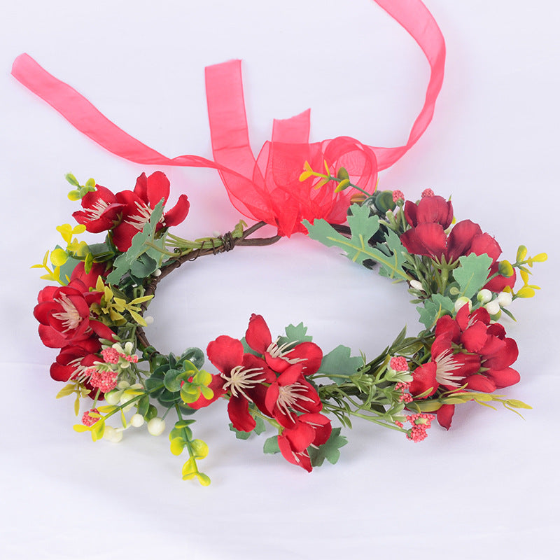 Flower Wreath Simulation Flower Leaves Hair Strap Photography Retro Hanfu Bridal Girl Flower Wreath Headwear - V.I.P Digital Presence