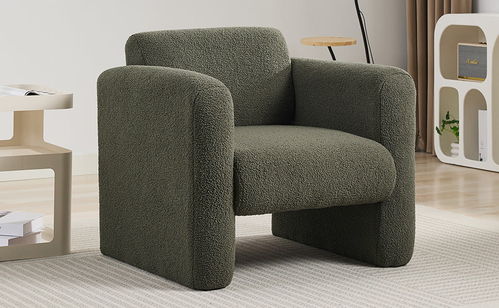 Modern style chair with sheepskin Sherpa fabric soft cushion, comfortable armchair, soft with backrest and pillow, seaweed green - V.I.P Digital Presence