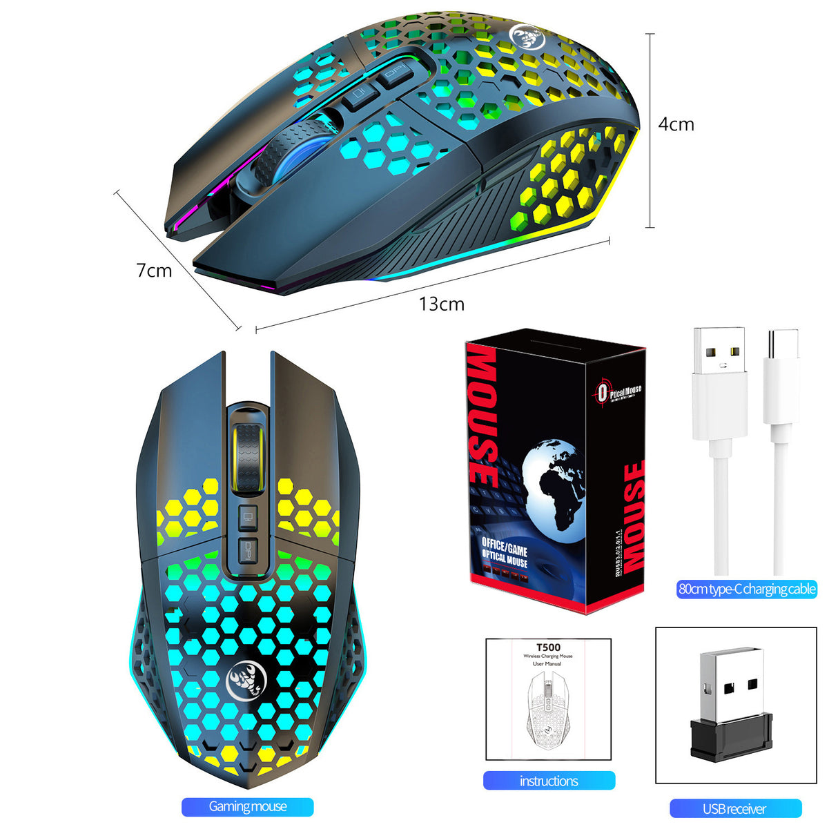 Lightweight hollow hole mouse, wireless rechargeable gaming light emitting computer, laptop, office mouse - V.I.P Digital Presence