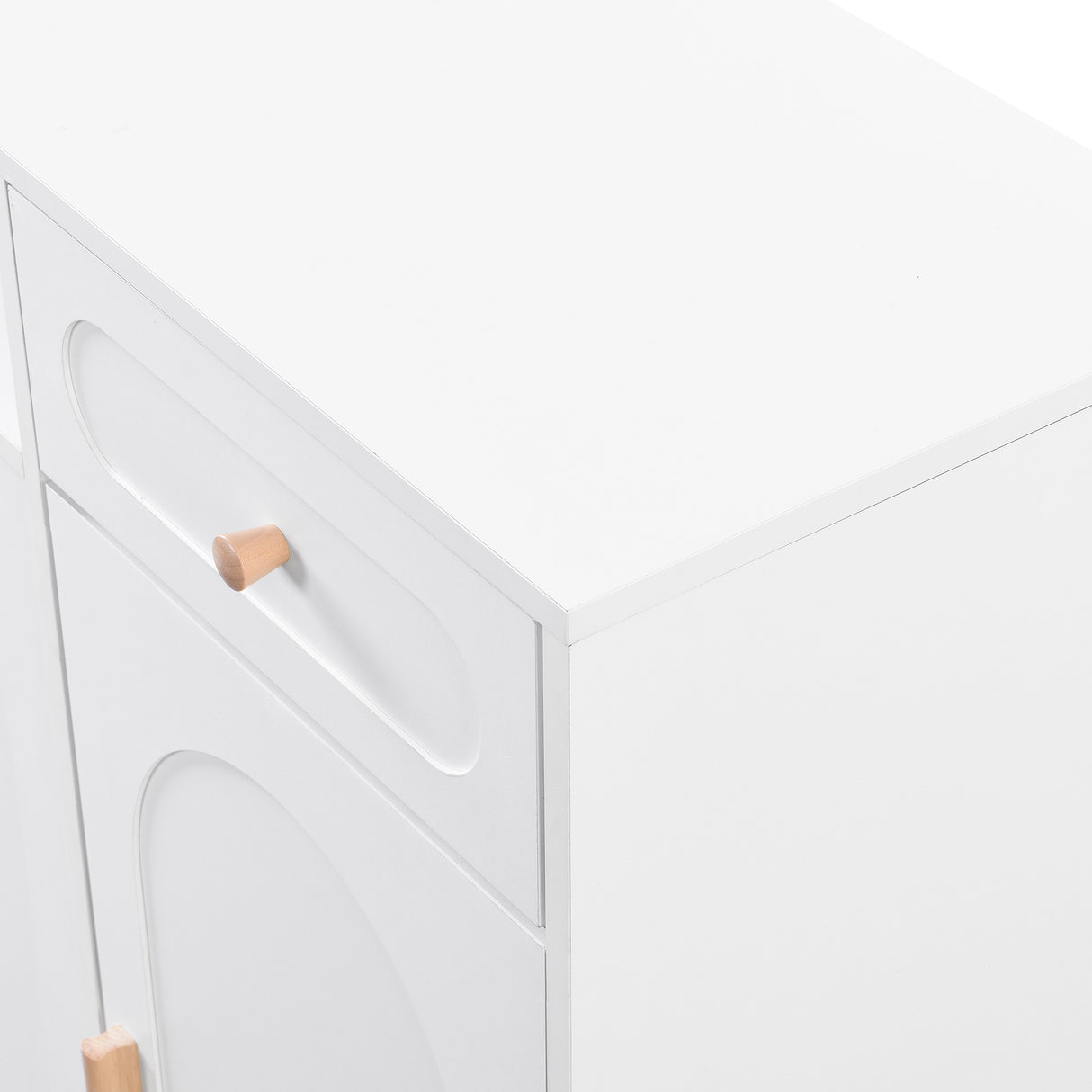 ON-TRANS Elegant Shoe Cabinet with Arched Doors and Drawers, Storage Side Panels, Adjustable Shelves and Solid Wood Legs, White - V.I.P Digital Presence