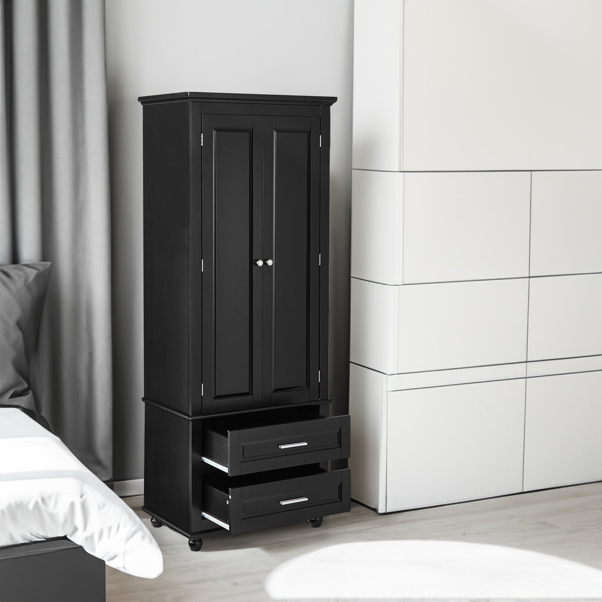 Tall Storage Cabinet with Two Drawers for Bathroom/Office, Black - V.I.P Digital Presence