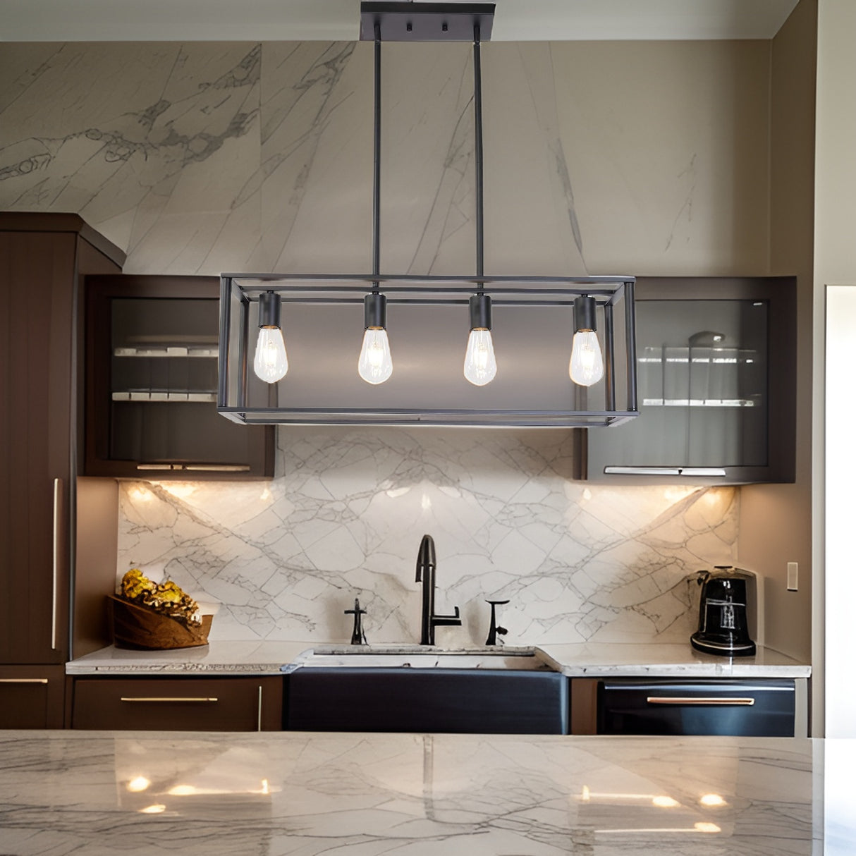 Pendant Lighting 4 Light Industrial Vintage Open Frame Rectangle Chandeliers Modern Black Linear Cage Ceiling Light Fixture - V.I.P Digital Presence