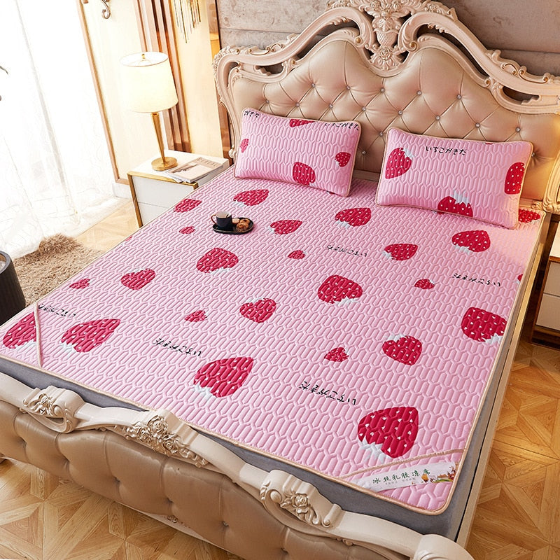 Summer Bed Sheet Ice Silk Mat Soft and Comfortable Latex Mattress Bedding Three-piece Breathable Mat for Comfortable Sleep