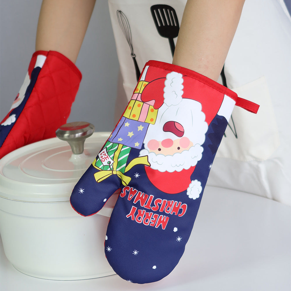 Christmas present Santa Claus insulated gloves, thickened oven gloves, kitchen baking gloves, insulated and heat-resistant gloves - V.I.P Digital Presence
