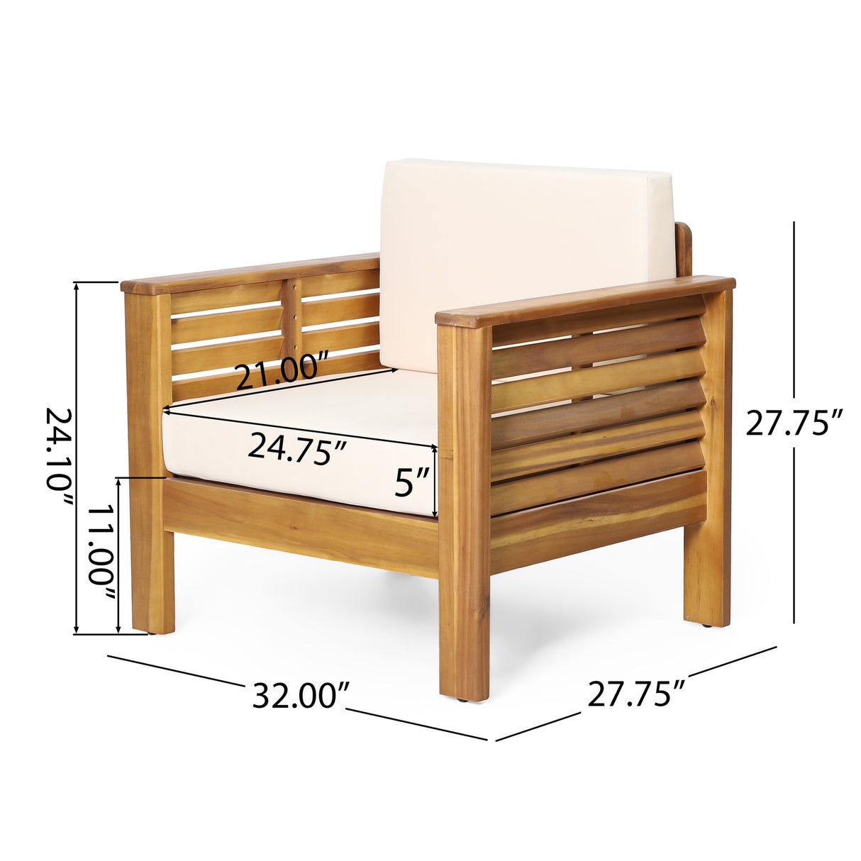 Outdoor Acacia Wood Club Chairs with Cushions, Teak+Beige, 27.75"D x 32"W x 27.75"H - V.I.P Digital Presence