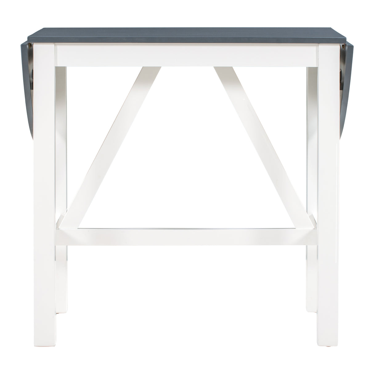 TOPMAX 3-Piece Wood Counter Height Drop Leaf Dining Table Set with 2 Upholstered Dining Chairs for Small Place White+Gray