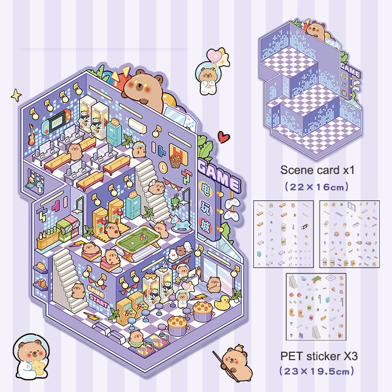 Landscape stickers large 3D stereoscopic scene collage miniature scene ledger stickers DIY stickers