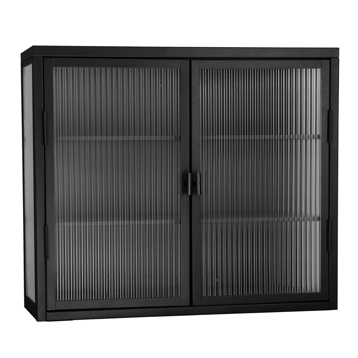Retro Style Haze Double Glass Door Wall Cabinet With Detachable Shelves for Office Dining Room Living Room