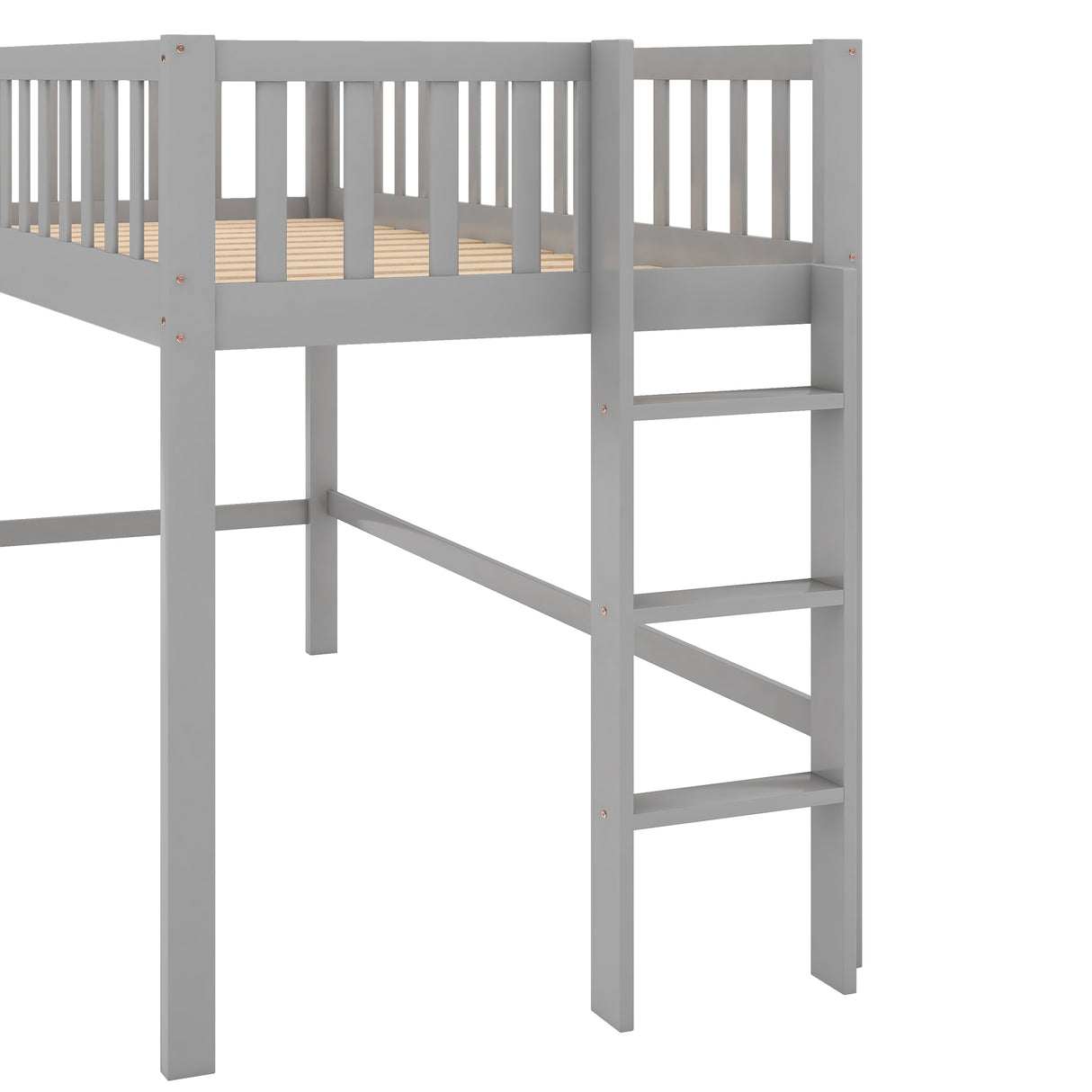 Twin Size Low Loft Bed with Ladder and Slide Gray