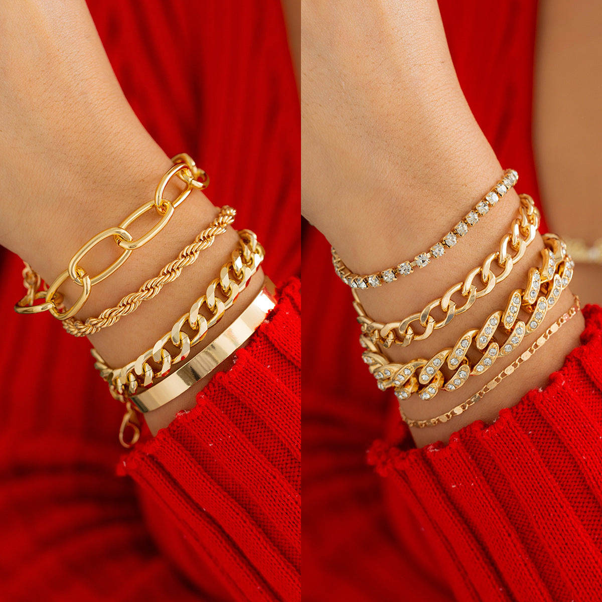 Hip hop Sweet Cool Diamond Set Cuban Buckle Bracelet Christmas Style Stacked Metal Smooth Bracelet for Women - V.I.P Digital Presence