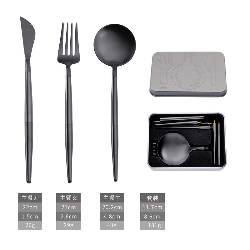 304 stainless steel portable tableware steak knife fork spoon chopsticks detachable folding tableware set - V.I.P Digital Presence