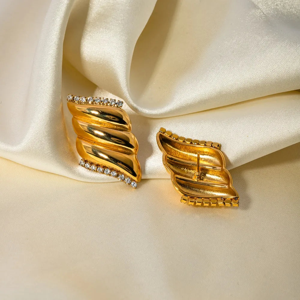 Inlaid Zircon Stainless Steel Geometric Stud Earrings - V.I.P Digital Presence