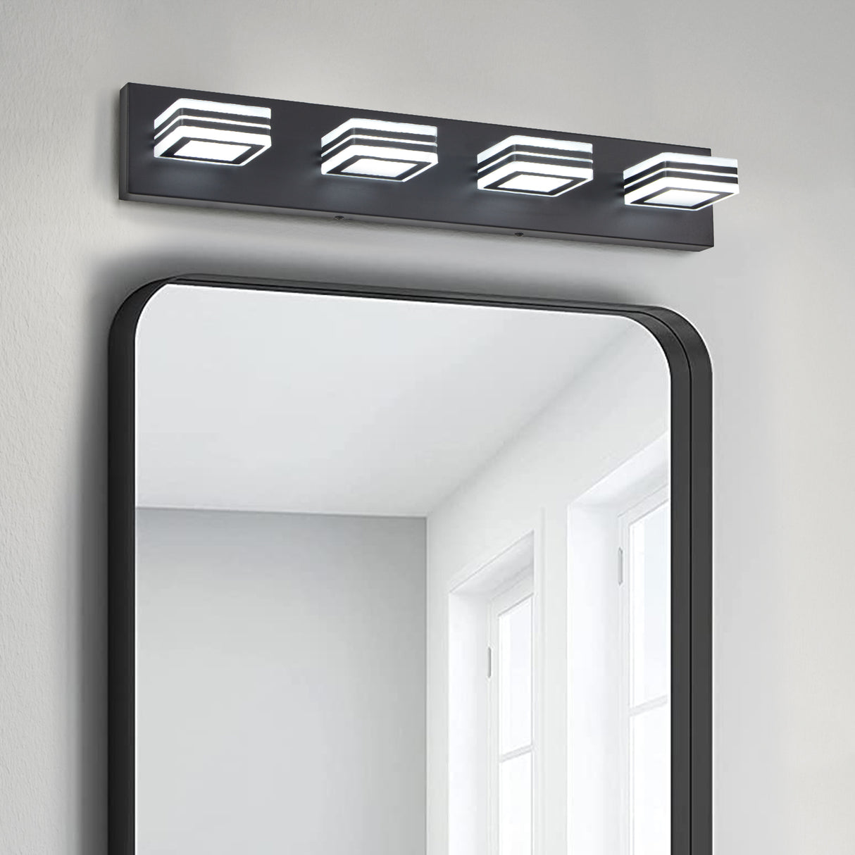 LED Modern Black Vanity Lights, 4-Lights Acrylic Matte Black Bathroom Vanity Lights Over Mirror - V.I.P Digital Presence