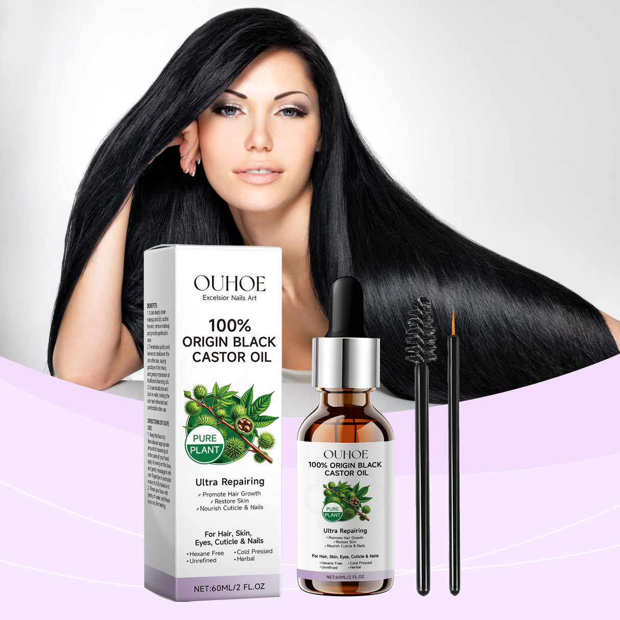 Ouhoe Black Castor Oil Eyebrow Eyelash Hair Soft Shine Skin Care Multi-Effect Care Essential Oil - V.I.P Digital Presence