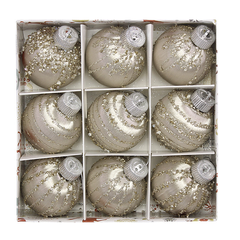 Christmas balls, silk balls, winding balls, painted balls, 8cm, 9pcs, boxed Christmas decorations - V.I.P Digital Presence