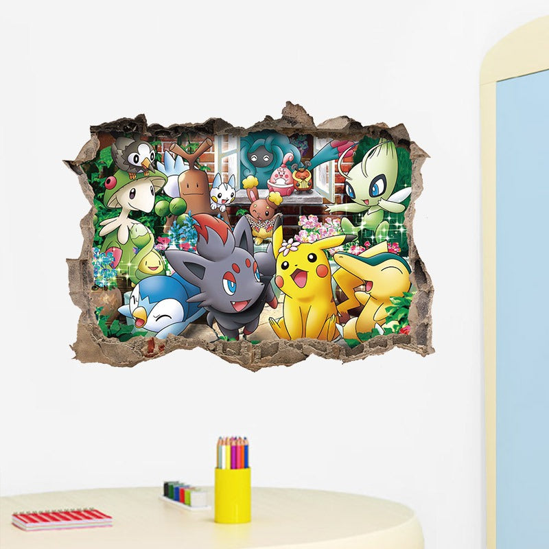 New 3D Pikachu Wall Sticker Pok é mon Wallpaper Self adhesive Cartoon Graffiti Anime Poster Children's Room PVC - V.I.P Digital Presence