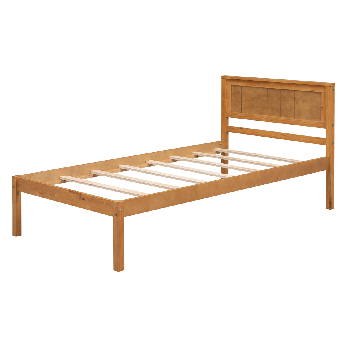 Platform Bed Frame with Headboard Wood Slat Support No Box Spring Needed Twin Oak
