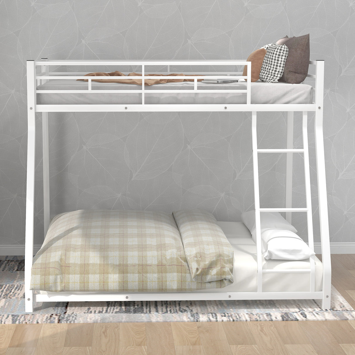 Metal Floor Bunk Bed Twin over Full White