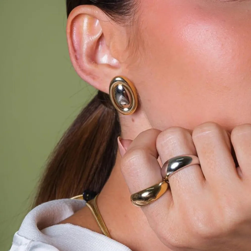 Stainless steel color blocked oval earrings fashionable and versatile titanium steel earrings - V.I.P Digital Presence