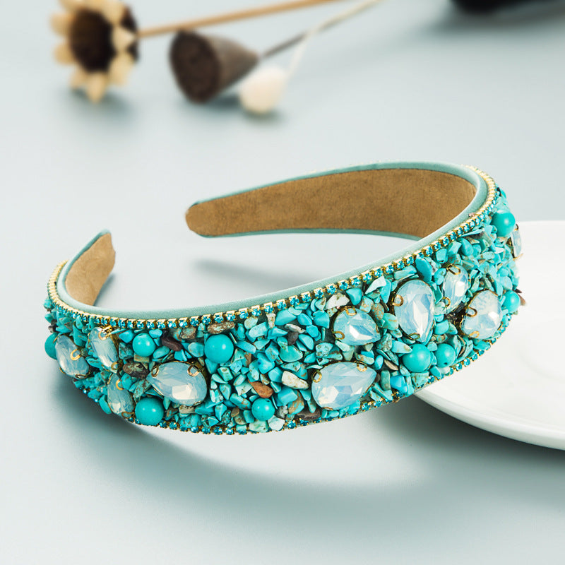 Personalized Design Colorful Turquoise Diamond Inlaid Wide Edge Fabric Candy Colored Headband Temperament Headwear - V.I.P Digital Presence