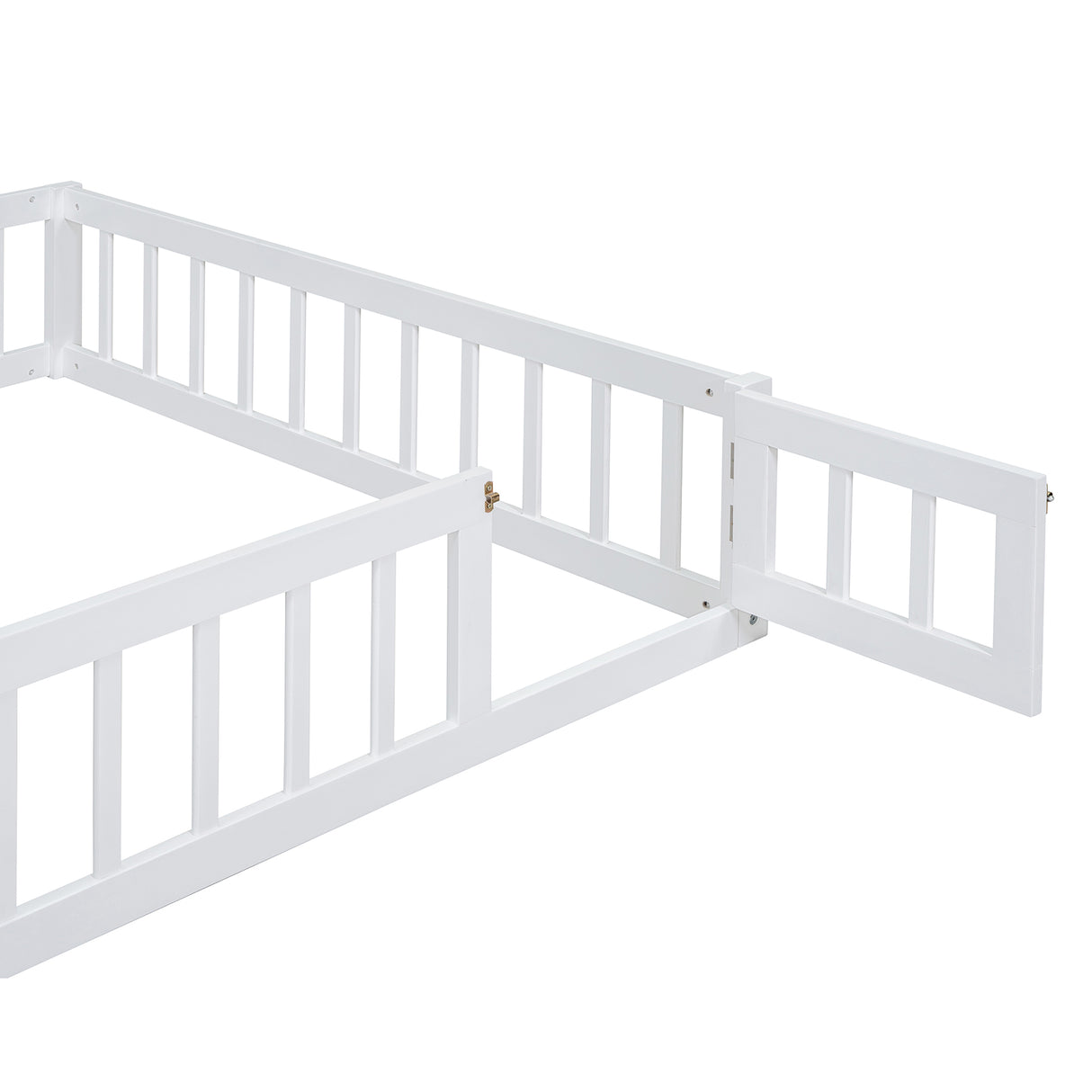 Wooden Full Size Children's Bed with Detachable Headboard and Integrated Clothes Drying Rack, White - V.I.P Digital Presence