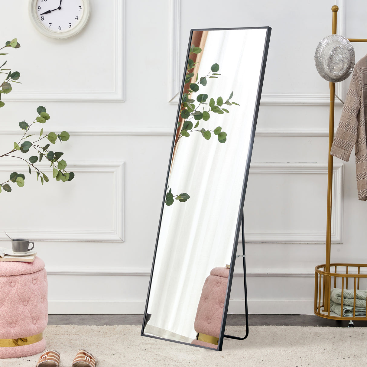 Aluminum alloy metal frame wall mounted full-length mirror black 65 * 23“ - V.I.P Digital Presence