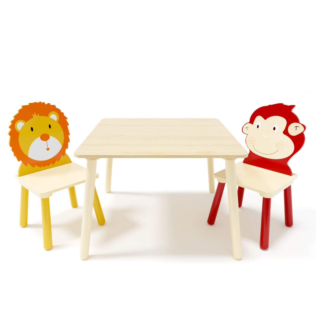 Kids Table and 2 Chairs Set 3 Pieces Toddler Table and Chair Set Wooden Activity Play Table Set (Lion&Monkey) - V.I.P Digital Presence