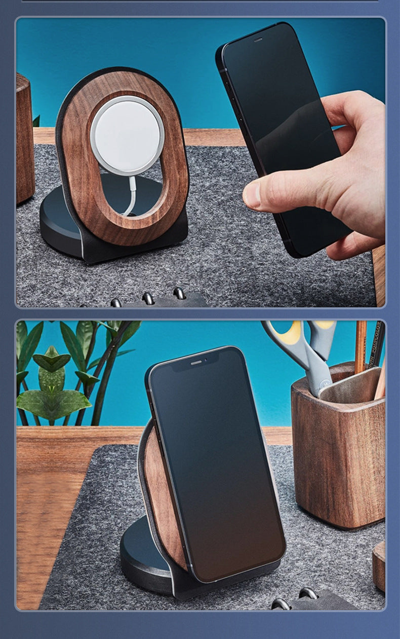 Wooden Desk Shelf Accessories Walnut Wireless Magnetic Charger Wireless Charging Stand For Magsafe - V.I.P Digital Presence