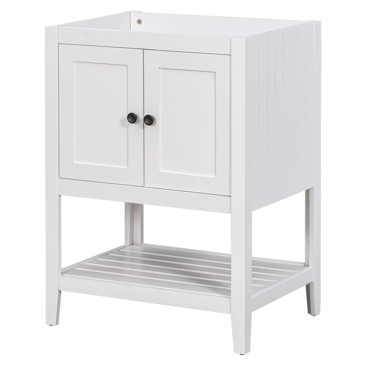 24" Bathroom Vanity Base Only, Soild Wood Frame, Bathroom Storage Cabinet with Doors and Open Shelf, White - V.I.P Digital Presence