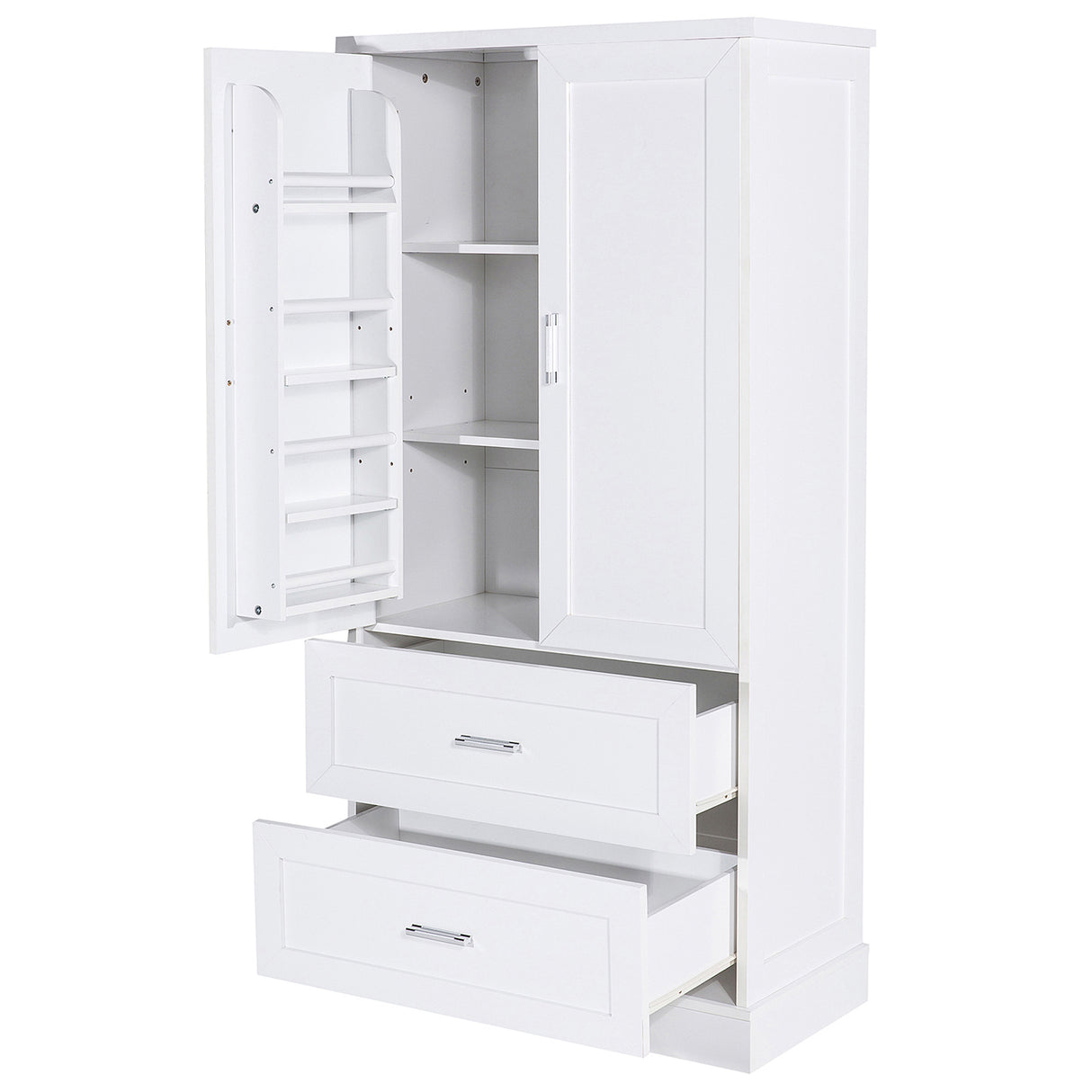 Tall Bathroom Storage Cabinet, Cabinet with Two Doors and Drawers, Adjustable Shelf, MDF Board, White - V.I.P Digital Presence