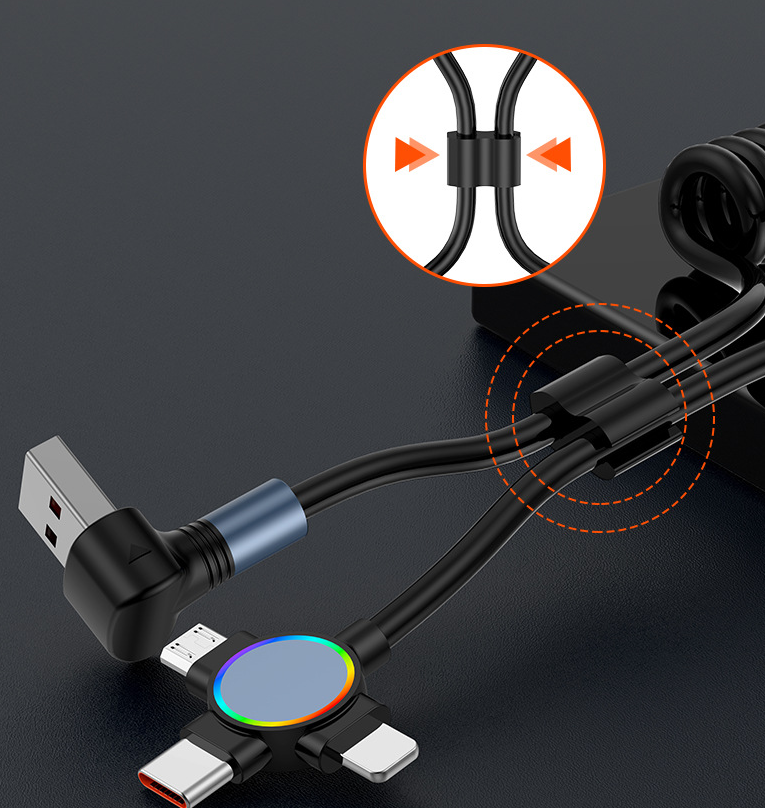 Three in one spring data cable suitable for Huawei Apple 15 Android Carplay streaming light car retractable fast charging cable - V.I.P Digital Presence