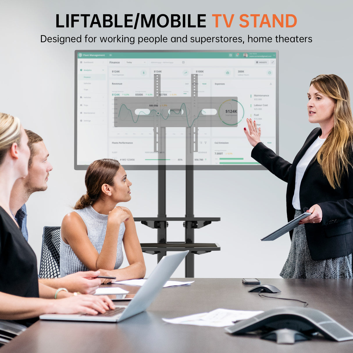 FANCO Universal Rotating TV Stand, suitable for 32-80 inch TVs, adjustable tilt height, maximum VESA 600x400mm (black) - V.I.P Digital Presence