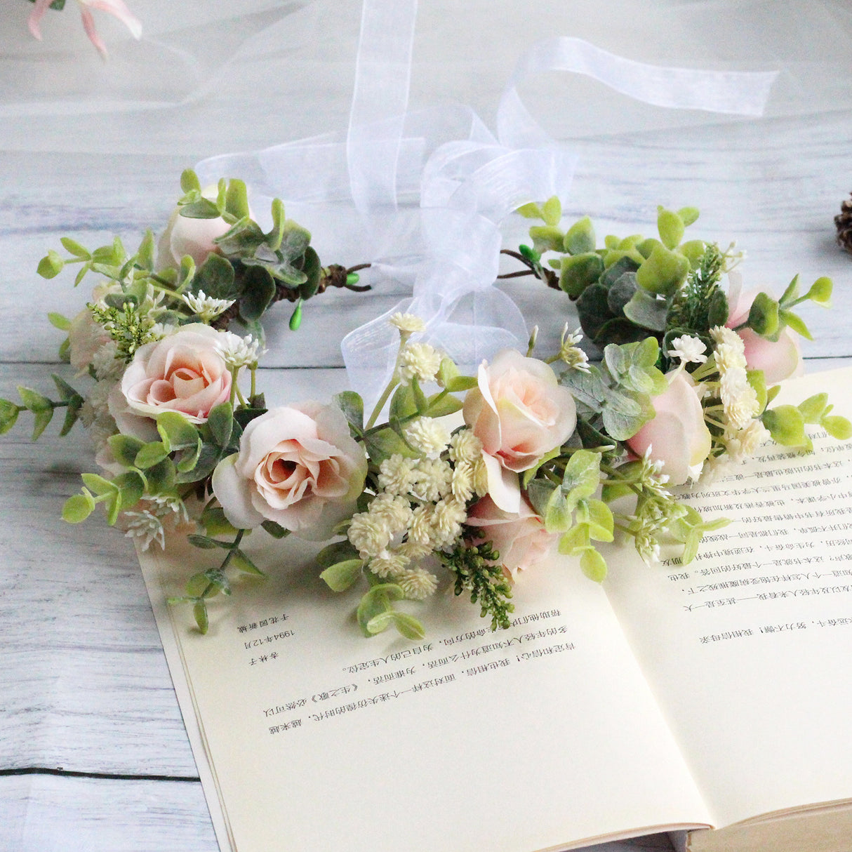 Forest style curled edge rose headband simulated starry sky flower wreath bride's wedding headpiece - V.I.P Digital Presence