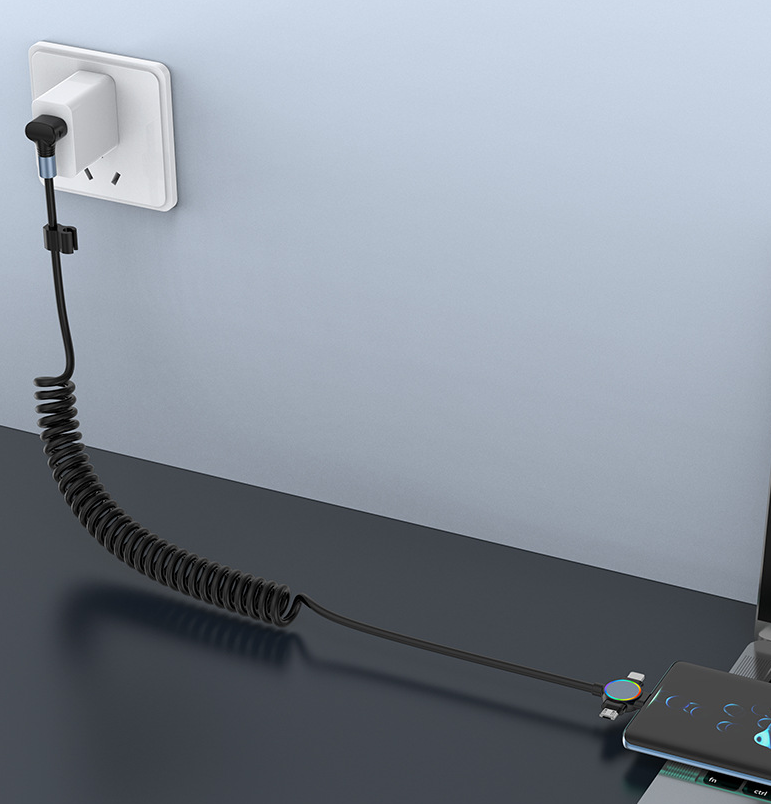 Three in one spring data cable suitable for Huawei Apple 15 Android Carplay streaming light car retractable fast charging cable - V.I.P Digital Presence