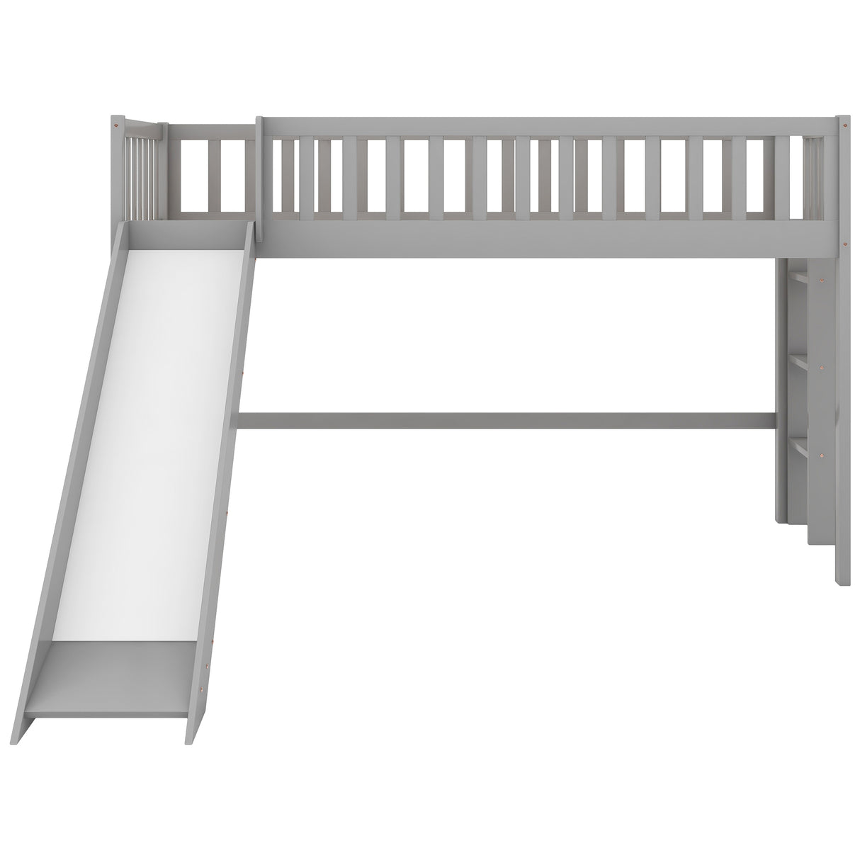 Twin Size Low Loft Bed with Ladder and Slide Gray