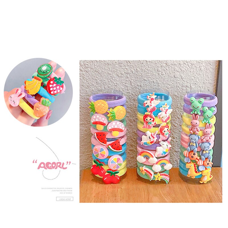10PCS/Set Rainbow Cartoon Character Fruits Flower Nylon Elastic Hair Bands Women Girl Sweet Rubber Hair Tie Scrunchie Headwear - V.I.P Digital Presence
