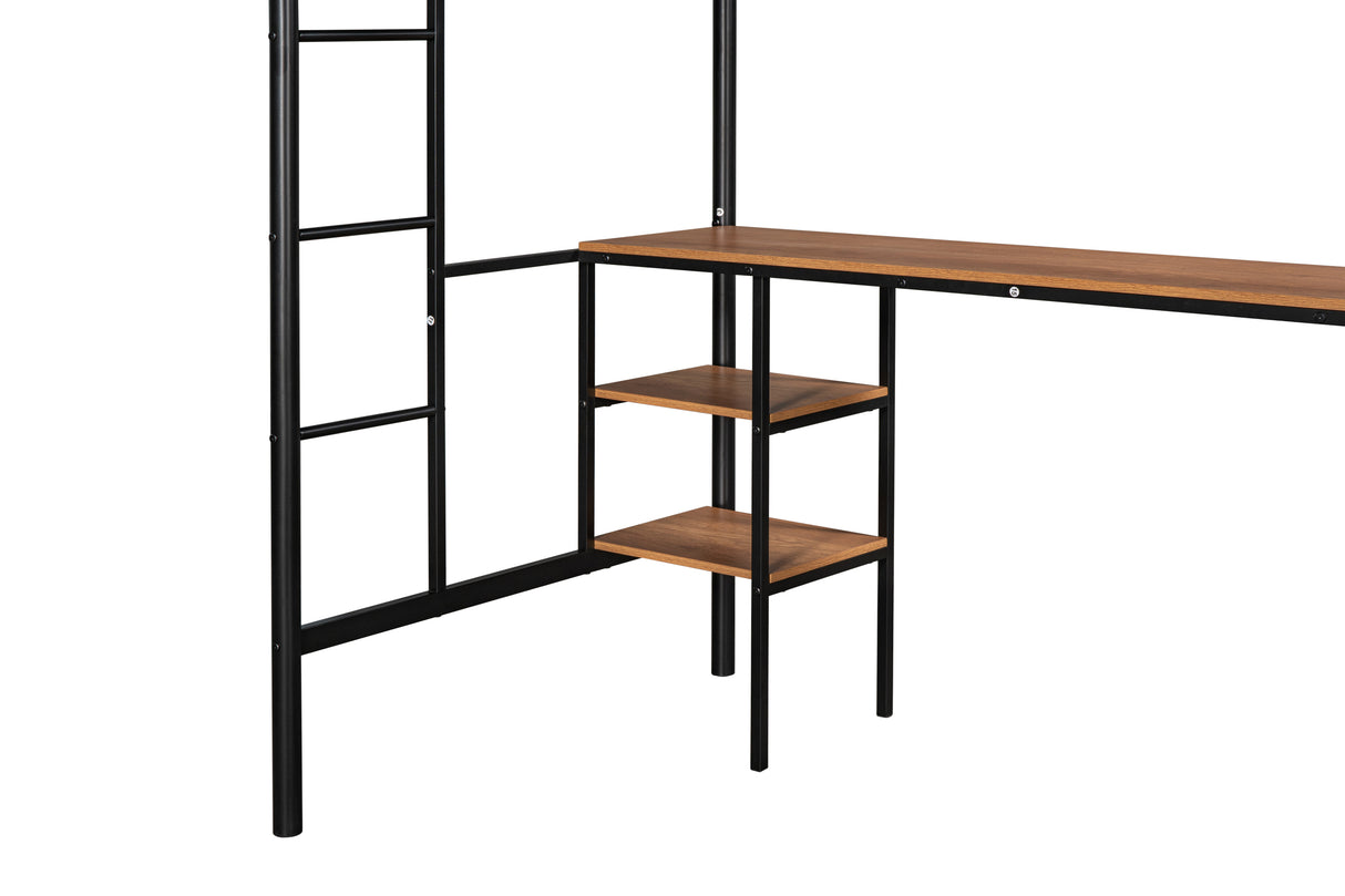 Twin loft bed with table and shelf/Heavy duty sturdy metal/Built in table and shelf/Noise reduction/Safety fence - V.I.P Digital Presence