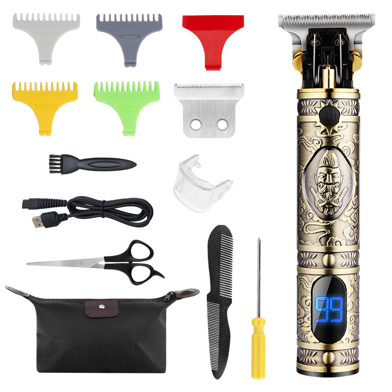 Electric Hair Clipper T9 Multi Accessory LCD Rechargeable Retro Oil Head Engraving Electric Hair Clipper - V.I.P Digital Presence