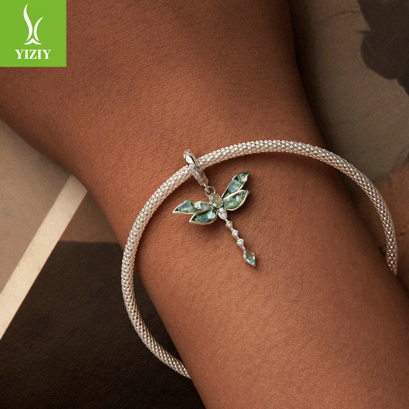 Silver Charm Original Retro Green Dragonfly DIY Pendant Accessories Charm Lucky s925 Pure Silver Insect Beads - V.I.P Digital Presence