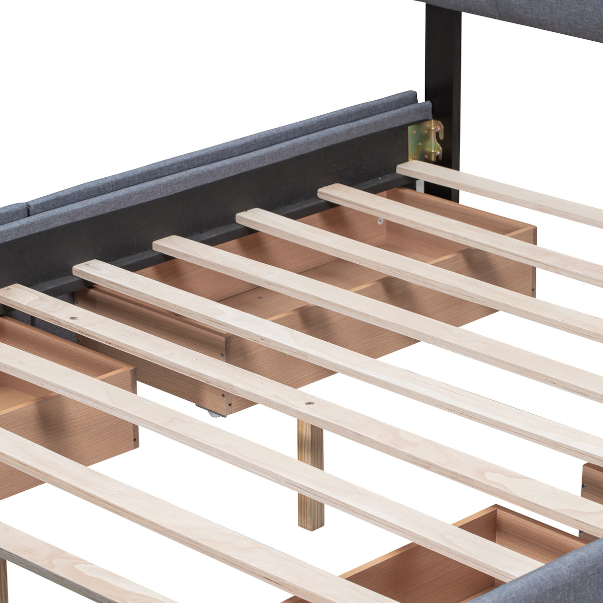 Upholstered Platform Bed with Classic Headboard and 4 Drawers No Box Spring Needed Linen Fabric Queen Size Dark gray - V.I.P Digital Presence