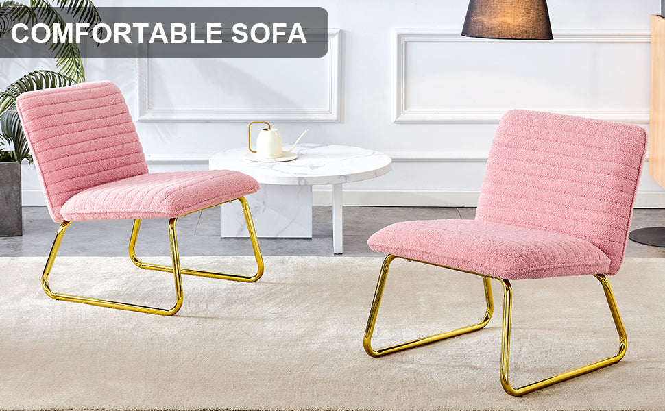 Modern minimalist pink plush fabric single person sofa chair with golden metal legs