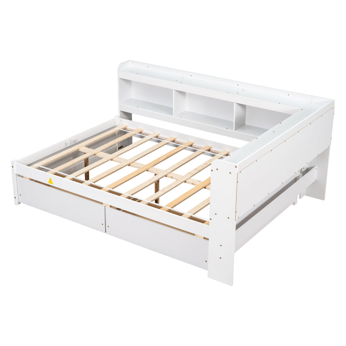 Full Bed with L-shaped Bookcases, Drawers ,White - V.I.P Digital Presence