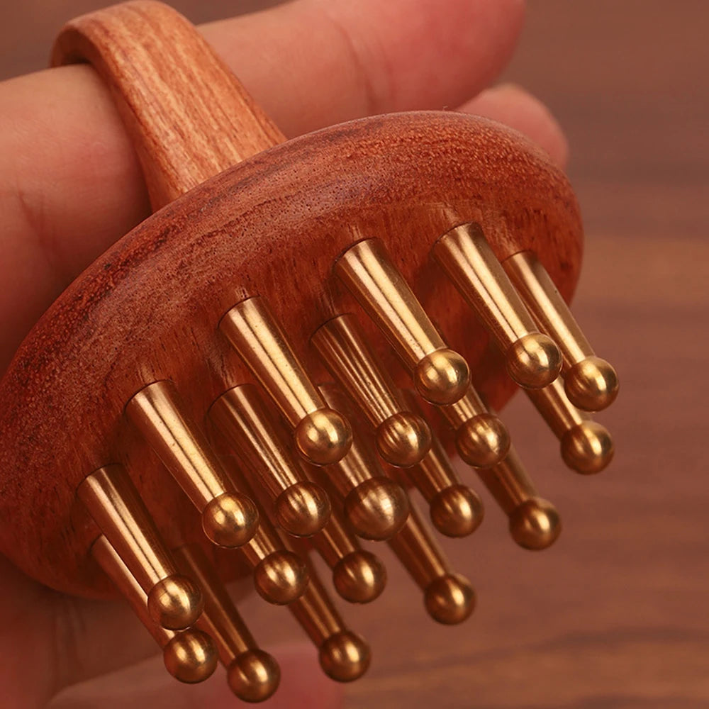 Copper Wood Head Meridian Massage Comb Gua Sha Massage Tool Body Wood Therapy Scalp Massage - V.I.P Digital Presence
