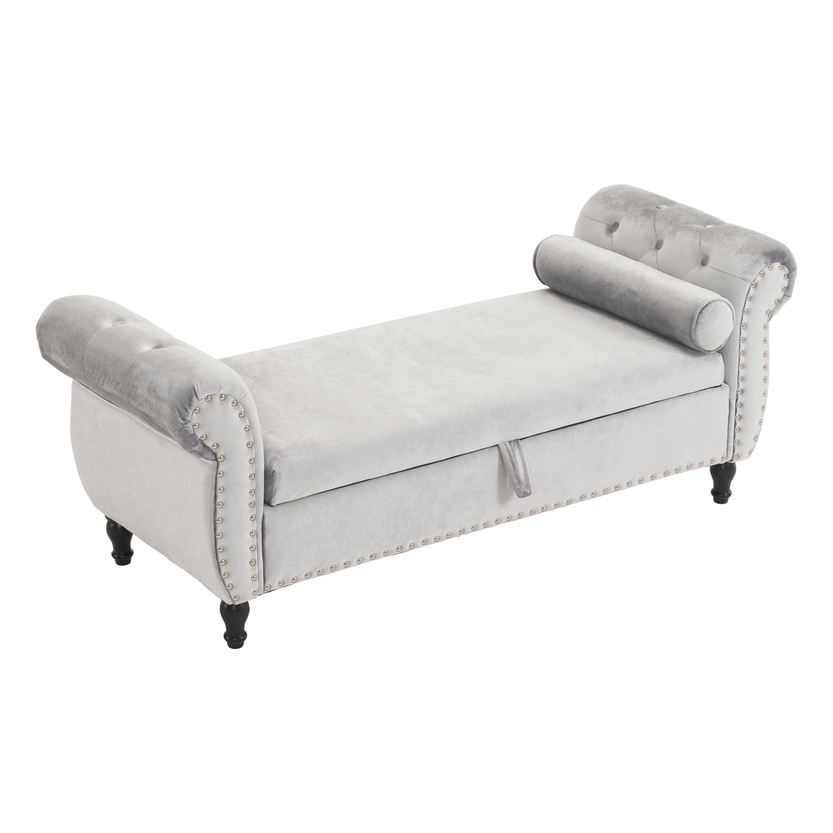 Velvet Multifunctional Storage Rectangular ottoman bench with 1 Pillow, grey - V.I.P Digital Presence