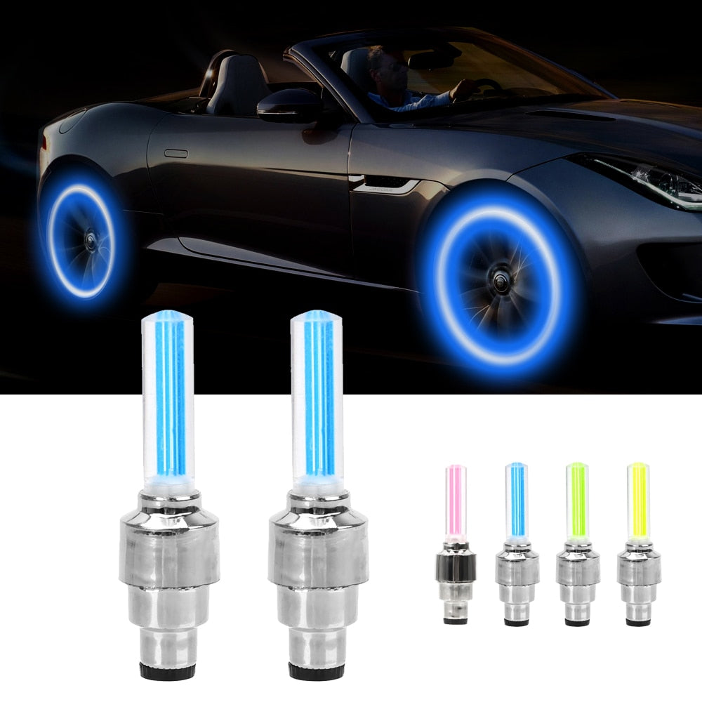 FORAUTO 2PCS Car Wheel LED Light Motocycle Bike Light Tire Valve Cap Decorative Lantern Tire Valve Cap Flash Spoke Neon Lamp - V.I.P Digital Presence