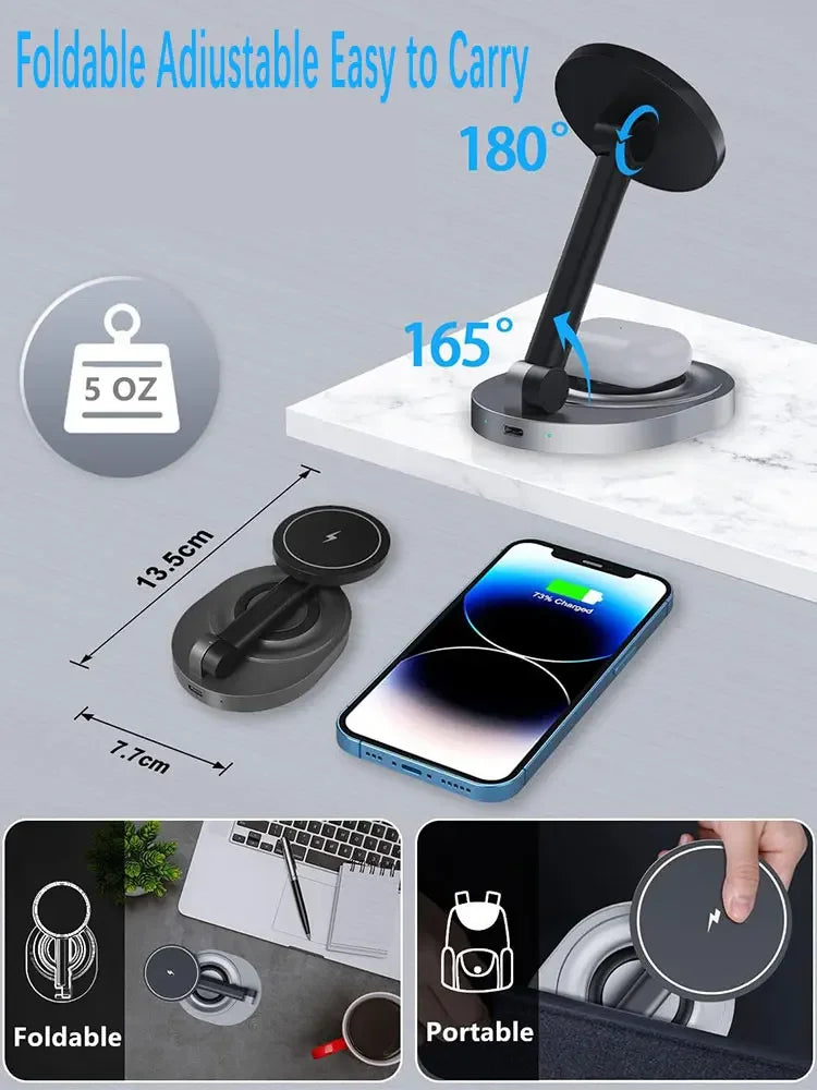 Magnetic wireless charger 3-in-1 adjustable folding wireless charger suitable for Apple phones watches headphones - V.I.P Digital Presence