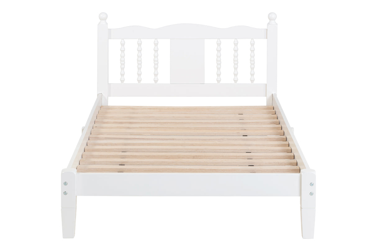 Twin Bed with Column-Decoration Headboard, with Bed Slats,White - V.I.P Digital Presence