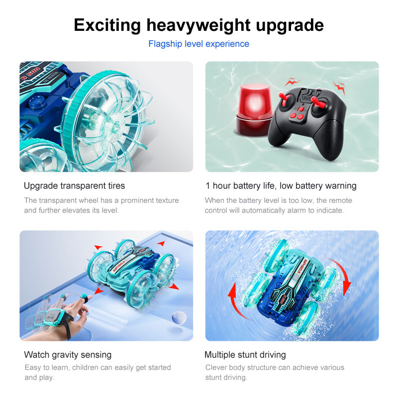 Colorful light wheel double-sided stunt amphibious remote control car watch dual control four-wheel drive power - V.I.P Digital Presence